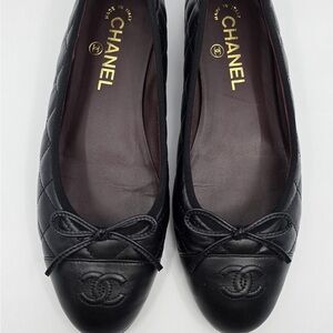 CHANEL Ballerina Flats Black Quilted size 39